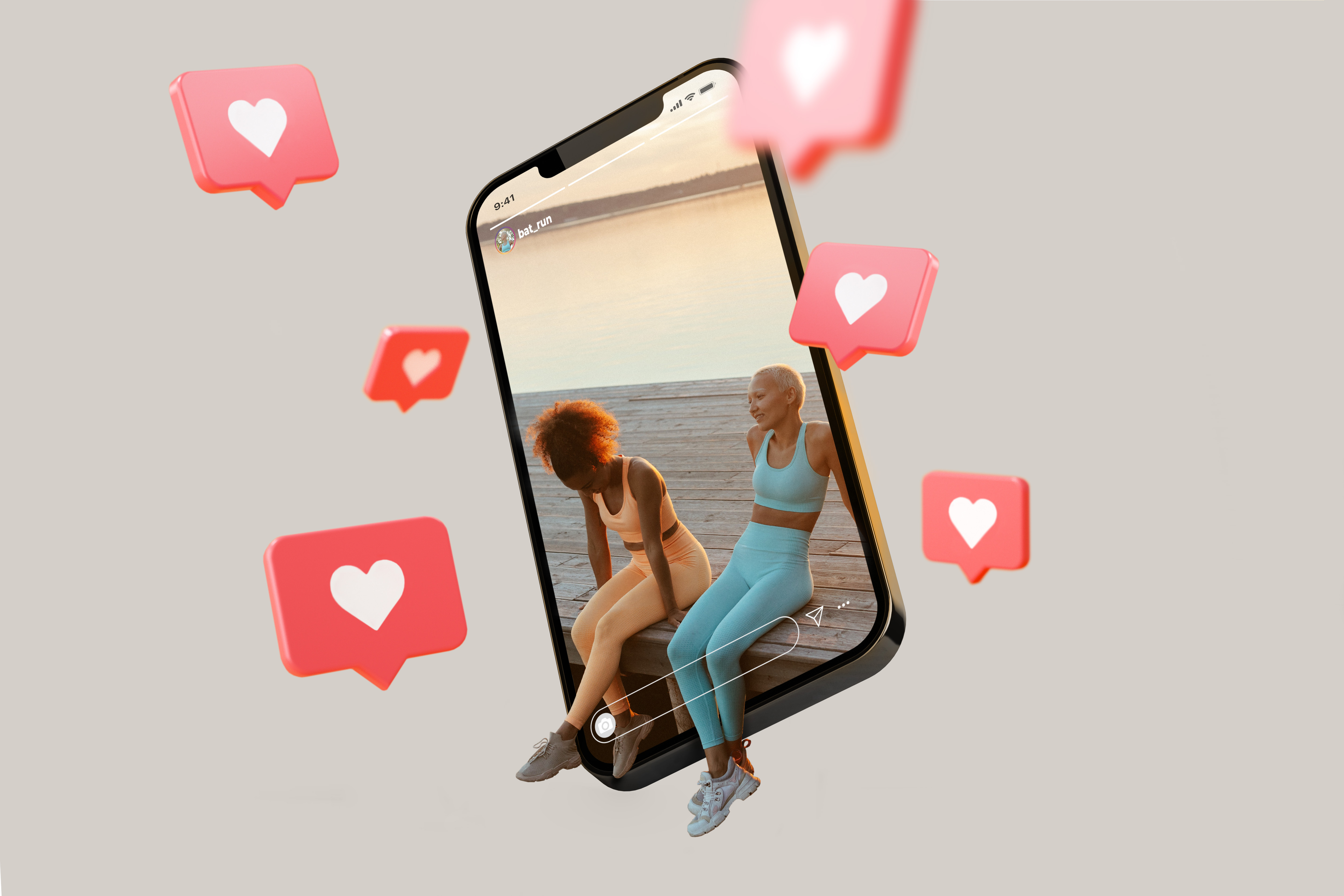 Instagram likes celular duas pessoas saindo da tela 